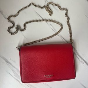 Kate Spade Sylvia Zip-Around Leather Chain Wallet Crossbody – Red